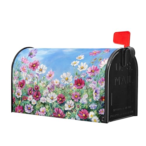 Image of Spring Summer Flowers Welcome Mailbox Cover Magnetic Large Size 25.5 inchx21 inch Wildflowers Mailbox Wraps Waterproof Summer Floral Post Box Cover Decorative for Garden Home Yard Outside
