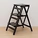 Składane kroki stołek drabinkowy, wielofunkcyjny drewniany stolca krzesła składana regałowa drabina biblioteka domowa 3 kroki Kwiat Półka 150 kg, czarny