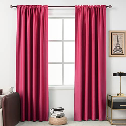 DUALIFE Hot Pink Curtains for Living Room - Raspberry 72 Inch Length Rod Pocket Energy Saving Thermal Insulated Room Darkening Soundproof Curtains for Bedroom Set of 2 Panels (Hot Pink 54x72)