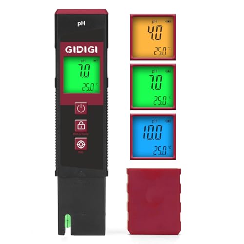 GIDIGI Medidor de pH Profesional, Comprobador de pH con Pantalla a Color, pH-metro Digital para Acuario, Plantas Hidropónicas, Piscina, Agua Potable, Fermentación, Función de Reinicio de Incorporada