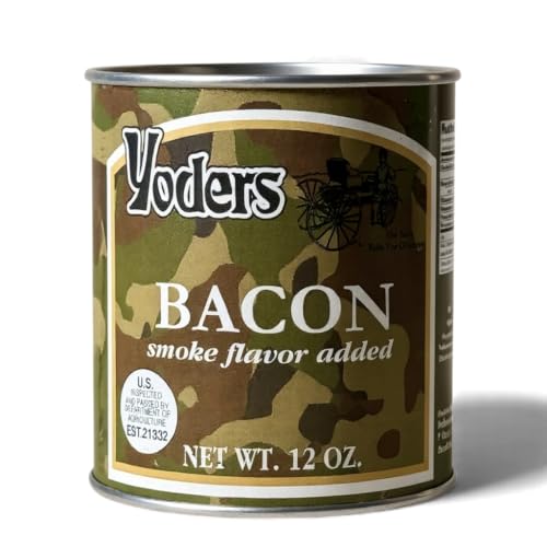 Image of Yoders Bacon Single Can | 12 oz of Fully Cooked Meat for Backpacking, Camping, Meal Prep | Long Term Survival Emergency Food Supply | 10 Year Shelf Life | Size #2.5 Can | US Madew