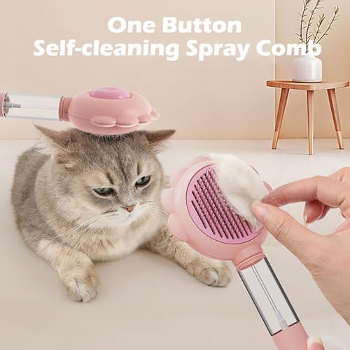 Image of Self-Cleaning Spray Cat Brush for Shedding, Deshedding Dog Spray Brush with Water Spray & One-Click Hair Release for Long /Short Haired Animals (Pink)