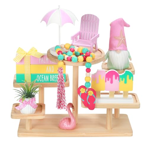 Summer Decorations for Home Indoor 8pcs Pastel Beach Tiered Tray Decor Set