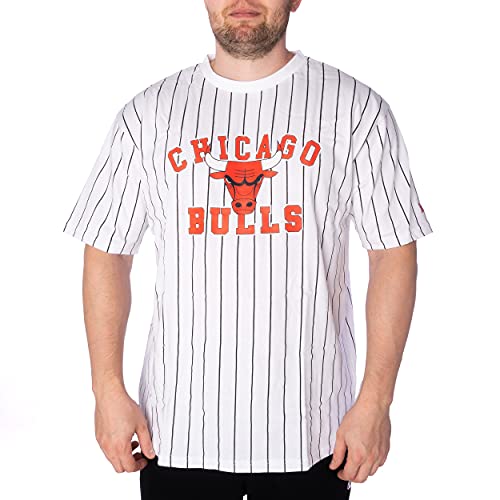 New Era Camiseta para hombre – Pinstripe Oversized Tee – Bulls – Lakers – Raiders (Chicago Bulls blanco, M), Chicago Bulls Blanco, M