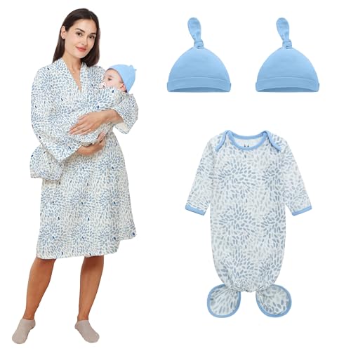 Image of Maternity Robe and Baby Knotted Gown Set, Mom and Baby Matching Outfits Hospital Girl Boy, Hospital Labor and Delivery