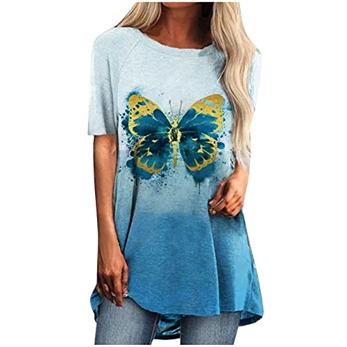 Camisa de Mujer Cuello Redondo Basica T-Shirts con Mariposa de Estampado Elegante Manga Corta...