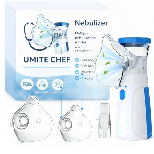 Image of Umite Chef Portable Mesh Nebulizer Machine for Adults & Kids | Rechargeable Handheld Steam Inhaler | Silent Mini Nebulizer for Asthma, Cough, Breathing Therapy | USB Powered - Blue