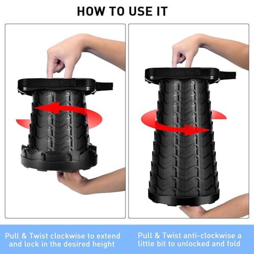 Image of Folding Stool, Camping, Hiking, Fishing, Picnic Chair Seat Table, Round Foldable Stool for Home, Office, Garden, Traveling (Black SQVER)