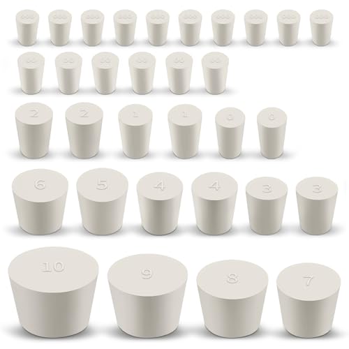 HZOUHONG 32 Pcs Gummistopfen 13 Größen Verschlussstopfen Weißer Laborstopfen Konisch Stopfen Vollgummistopfen #000 bis #10 für Laborverschlüsse Reagenzgläser und Flaschen