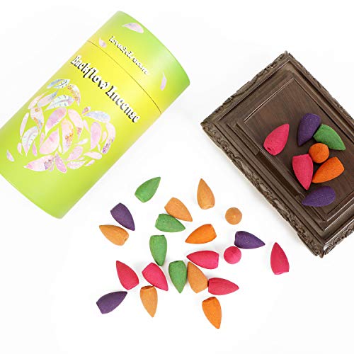 Pavo Cristatus Waterfall Backflow Incense Cones 5 Mixed Natural Scents - Lavender-Rose-Jasmine-Ocean-Lemon For Purification, Relaxation, Positivity, Yoga, Meditation #TOP1