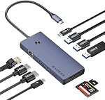 USB C Moniteur double station d'accueil, 10-in-1 USBC Adaptateur multiport Hub Dock avec double 4K HDMI, Ethernet, 100W PD, 3 USB 3.0 Ports, SD/TF Lecteur de cartes, pour Dell/HP/Lenovo/MacBook