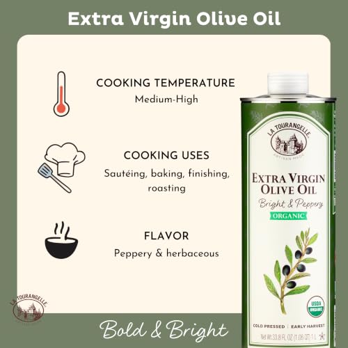 Image of La Tourangelle Organic Extra Virgin Olive Oil, Bright & Peppery, 33.8 fl oz (Pack of 12)