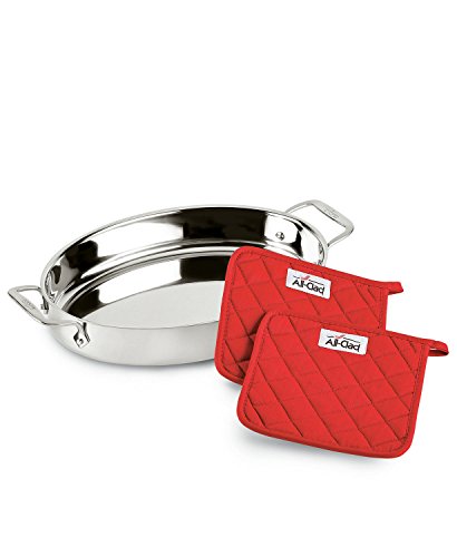 All-Clad Stainless Steel 15" Oval Baker with Pot Holders
