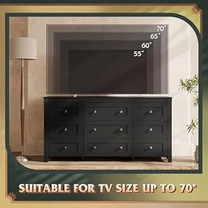 WLIVE Farmhouse 9 Drawer Dresser 63 Wide Dresser Storage Organizer Wood Dresser for BedroomTV Stand for 70 inch TV Chest of Drawers for Living Room Hallway Ball Bearing Slide Black