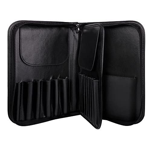 Makeup Brush Holder Bag, Professional Makeup Brushes Organizer Bag Makeup Artist Cosmetic Case Leather Handbag Black Travel Portable
