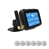 U901T Tire Pressure Monitoring System for Trucks with 6pcs External Sensors Real Time Monitoring Pressure and Temperature Vehicle Battery Testing Large LCD Display