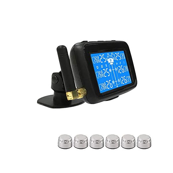 U901T Tire Pressure Monitoring System for Trucks with 6pcs External Sensors Real Time Monitoring Pressure and Temperature Vehicle Battery Testing Large LCD Display