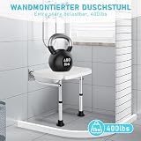 OUUTMEE Krzesło prysznicowe, montowane na ścianie, składane krzesło prysznicowe z regulacją wysokości, dla seniorów, maksymalna nośność 180 kg, wygodne przechowywanie, białe
