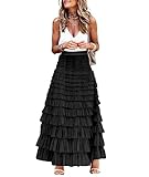 ebossy Falda de tul con volantes para mujer, elástica, acampanada, para fiesta de graduación, Negro -, XS