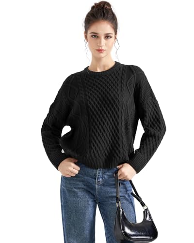 SUUKSESS Women Oversized Cable Knit Sweater Fall Long Sleeve