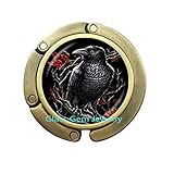 Ideal als Geschenk Q0290 Taschenhaken, Motiv: Raben, Gothic-Kraue, Haken, Vogel-Schmuck, Glas, Cabochon, Foto, Tier, Geldbörse, Haken, Schwarz