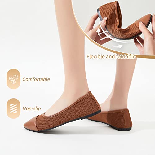 Povoger Women's Pointed Toe Flats Womens Dressy Ballet Flats Foldable Low Heel Dress Shoes Comfortable (Brown,Us5) #TOP6