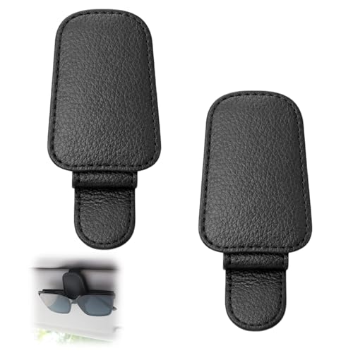 argtnayk 2pcs Porte Lunettes pour Voiture, Accessoires Voiture, Support Lunette Voiture, Clip MagnéTique en Cuir Noir, Accessoire Voiture Interieur Universel,...