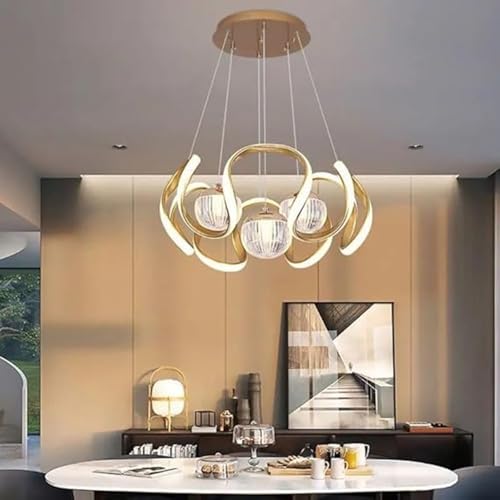 Image of Desidiya 3 Ball Zig Zag LED Pendant Light Gold Hanging Chandelier 3 Color | Adjustable hanging wires make it suitable for high ceilings, dining tables and living rooms.