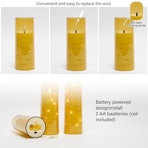 kakoya Flameless LED Candles with Timer 5 Pc Flickering Flameless Candles for Romantic Ambiance and Home Decoration Stable Acrylic Shell,with Embedded Star String，Battery Operated Candles（Gold） - Thumbnail 2