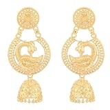 Efulgenz Pendientes colgantes de Jhumka Jhumka Jhumki en tono dorado tradicional para mujer