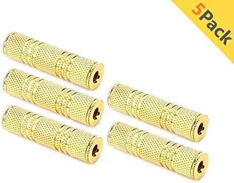Adaptador de audio estéreo de 3.5 mm chapado en oro, hembra a hembra, 5 unidades miniatura 4