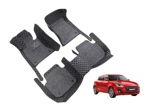 Image of Auto Hub 7D Car Floor Mats Compatible with Maruti Swift (Model- 2018-2023), Leatherette, 100% Waterproof & Washable, Swift Car 7D Floor Mat, Black