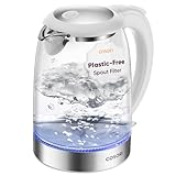 Cosori Electric Kettle, No Plastic Filter & Spout, Tea Kettle & Hot Water Boiler For Coffee & Tea, Water Heater & Teapot, Automatic Shut Off, Borosilicate glass, White, 1.7L/1500W