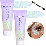 Body Glitter Face Glitter Gel: Singer Concerts Disco Festival Rave Accessories Face Glitter Makeup 100ml Chunky Sequins Mermaid Face Body Hair Glitter Gel (2 White)