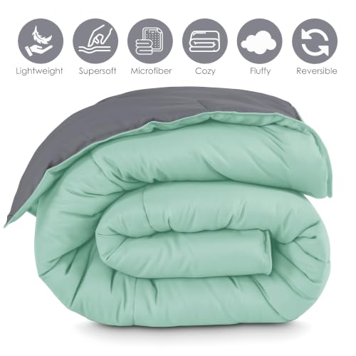 Image of Story@Home Reversible AC Comforter 220 GSM Lightweight Microfiber Summer Blanket for Double Bed (90x100 Inches) | Soft Cooling Quilt, Breathable All Season Duvet for AC Room - Mint Green & Grey