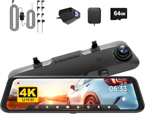 WOLFBOX 12" 4K Rear View Mirror Camera & USB C Acc Hardwire Kit