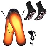 Solette Riscaldanti,Solette Termiche,Scaldapiedi Elettrico,Solette riscaldate USB,Solette Scarpe per Stivali da Donna Uomo Invernali Caccia/Pesca/Trekking/Campeggio,con 1 paio Calze Autoriscaldanti