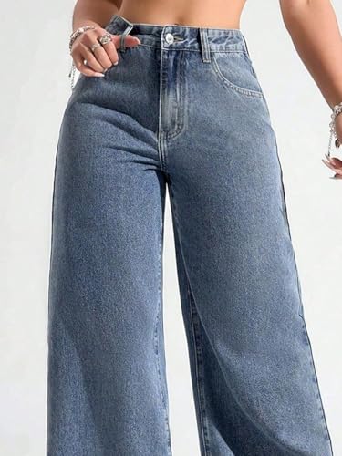 Image of KOTTY Women's Wide Leg Denim Jeans | Relaxed Fit High Waist Stylish Jeans