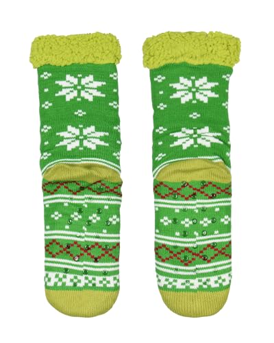Bioworld Dr. Seuss Socks The Grinch Socks Women's Grinch Face Fair Isle Sweater Knit Plush Fleece Lined Non-Slip Cozy Slipper Crew Socks3