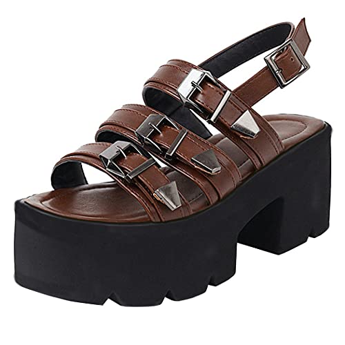 KIKIVIVI Womens Platform Goth High Heeled Sandals Open Toe Ankle Strap Punk Party Sandals