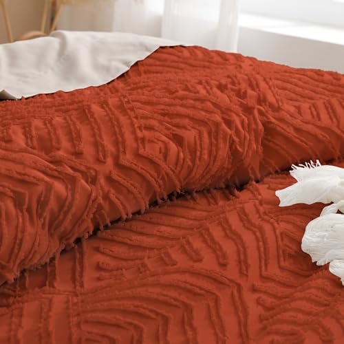 Image of Andency Full Size Comforter Sets Burnt Orange, Boho Lightweight Full Bed Set, Terracotta Fluffy Bedding Set & Collections, 3 Pieces Rust Tufted Design (79x90Inches, 1 Comforter and 2 Pillow Shams)