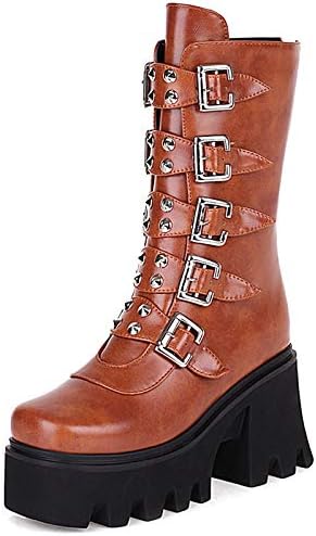 Amazon.com: YIYA - Botas de combate a media pantorrilla con estoperoles  para mujer, botas de plataforma góticas negras, botines de plataforma con  hebilla y punta redonda : Ropa, Zapatos y Joyería