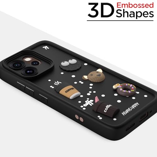 Image of Pikkme Back Cover for Oppo Reno 15 Pro Mini 5G | 3D Bear Silicone Cute & Fun Coffee Cartoon | Full Body Protection Bumper Case (Black)