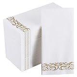 [100 Pack] Disposable Bathroom Napkins, Single-Use Guest Towels, Soft and Absorbent Linen-Feel Paper Hand Towels for Kitchen, Parties, Weddings, Dinners or Events, Gold