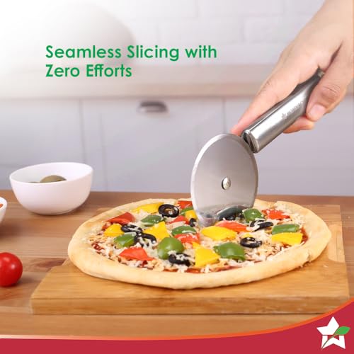 Image of Wonderchef Ambrosia Pizza and Sandwich Cutter | Food-Grade Stainless-Steel Blades and Handle | Built-in Finger Guard | Multi-Purpose Use for Roti, Paratha, Dough | Dishwasher Safe | 1-Year Warranty