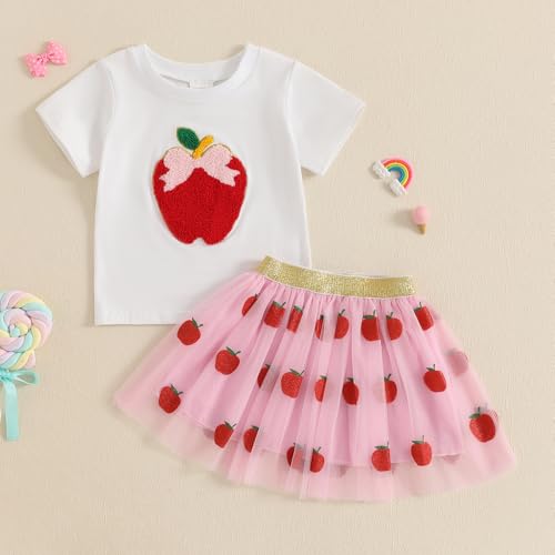 Kayotuas Toddler Girl Summer Clothes Back to School Outfit Bow Shirt Tulle Skirts Set Cute First Preschool Kindergarten Dress2