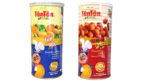 Image of Combo - Snack Mixed Nuts and Peanuts BBQ Flavour - Snack Dau Thap Cam and Dau Phong Vi BBQ -7 Oz per Can with 2 Cans per Order