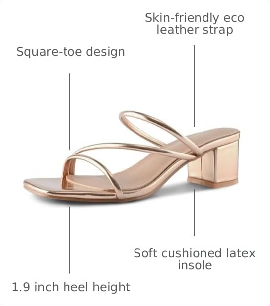 Image of Shoe'N Tale Strappy Heels For Women Low Chunky Block Heel Heeled Sandals Square Open Toe Slip On Slides Mules