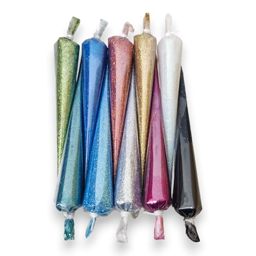Image of Colorful Glitter Liquid Paste Cones for Arts & Crafts Material, Lippan Art and Decorative Purposes Pack of 10 Cones (Multicolor)
