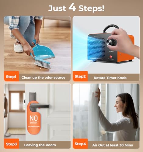 Image of Hadlook Ozone Generator, 48,000mg /h High Capacity O3 Machine for Large Spaces Up to 4,000 Sq Ft, Portable Odor Eliminator for Car, Home, Basement, Smoke, Pets, and Commercial Use, Orange